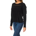 Superdry Womenss Colorado Fringe Lace Tee G60002ON Long Sleeve Sweater - Black Cotton - Size X-Small