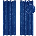 Deconovo Lot de 2 Rideaux Occultants Thermique Anti Froid Rideaux Motif Point Argenté à Oeillet Rideaux Chambre Adulte 168x138cm Bleu Roi