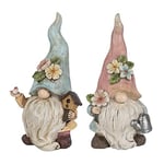 Ideen mit Herz Lot de 2 figurines décoratives lutin | Couple avec arrosoir et mangeoire à oiseaux | Nain de jardin | Décoration de printemps pour maison et parterre de fleurs | 23 cm de haut | 10 cm