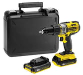 Stanley FATMAX Perceuse à Percussion 18V Lithium Ion Mandrin Une Main Vitesse Variable Faisceau LED Clip Ceinture Avec 1 Mallette 2 Batteries 18V 2Ah 1 Chargeur FMC625D2-QW