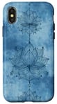 Coque pour iPhone X/XS Bleu Vintage Géométrique Zen Fleur de Lotus Spirituelle Nouveauté