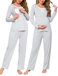 Bresdk Ensemble de Pyjama Maternité Cotton Pyjama d'allaitement Femme Manche Longue Deux Pièces Vêtement de Nuit Hiver Chaud Col Rond Grossesse Pyjama Allaitement