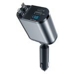 120W Retractable Bil Laddare 4 i 1 Bil Laddare Adapter med Retractable Kablar och USB/USB-C Portar Kompatibel med i-P-hone, Android, Samsung Galaxy