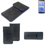 Felt Case for HTC Desire 12s dark gray blue edge Cover bag Pouch