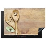 KitchenYeah© Protection Plaque Induction 80x52 cm Protege Deco Cuisine Cache Protège De Cuisson Accessoire Bois - Cuillères - Marron - Smiley