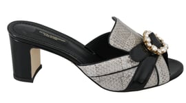 DOLCE & GABBANA Shoes Sandals Black Gray Exotic Leather Crystals EU37 / US6.5