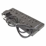 Black Multi Plug Extension 8 Socket Extension Cable 2m Extension Lead Office