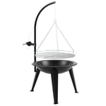 Barbecue Pivotant Noir - 55cm - Barbecue au Charbon de Bois avec Grille - Flèche avec Manivelle