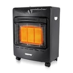 Geepas Portable Gas Heater 4.2KW | Electric & Piezoelectric Ignition, LPG/Butane/Propane Gas Heater with Wheels, Regulator & Hose | Energy Efficient Space Heater With Low Running Cost | Black