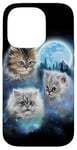 Coque pour iPhone 14 Pro Trois chats mignons engloutis dans les nuages de galaxie sous la lune glacée