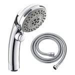 Rqiurpn - Pommeau de Douche Chromé avec Bouton Stop Douchette à Main 5 Jets au Choix Pomme de Douche Picots Anticalaire Type Universel et Flexible de