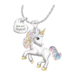 Flickor Unicorn Halsband Hänge Söt djur Färgglada Unicorn Smycken "Your Are Magical" Hjärthänge Present för tonårsbarn jul