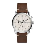 Fossil Montre pour Hommes Commuter, Mouvement Chronographe à Quartz, Boîtier en Acier Inoxydable Argenté de 42 mm avec Bracelet en Cuir, Fs5402