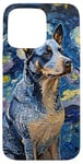 Coque pour iPhone 15 Pro Max Blue Heeler Starry Night Australian Battle Dog Art