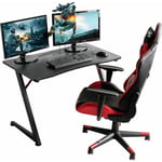 Bureau Gaming Ergonomique, Gamer Desk pour Ordinateur ou Jeux Videos, Bureau de Jeu pour Gaming, noir