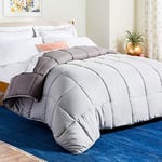 Linenspa Couette réversible en Duvet Alternatif et Insert, Toutes Saisons, piqûres carrés, literie pour Enfants, Adolescents et Adultes, Gris Pierre/Anthracite, lit King Size