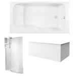 Pack baignoire bain douche 170 x 90 JACOB DELAFON Malice version droite + tablier en angle + pare bain + étagère pour pare bain