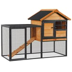 Wood-metal Rabbit Hutch Elevated Pet Bunny House with Slide-Out Tray