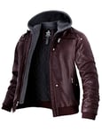 Wantdo Homme Blouson en Cuir Epais PU avec Capuche Amovible ,Rouge(épais),XXL