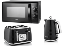 Swan Elegance Kettle, 4 Slice Toaster & 700W 20L Microwave Matching Set in Black