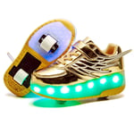 BrightFootBook Kids Unisex Enfants LED Chaussure avec roulettes,Chaussures à roulettes de Skateboard,Outdoor Gymnastique Patins à roulettes,Fille Garçon Mode Baskets avec Roues,Gold-37