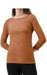 BODYWEAR LTD - Woman's Long Sleeve Round Neck T-Shirt Top - Stylish and Versatile - Casual Wear - Relaxed Fit - Everyday Comfort - Perfect Wardrobe Essential for All Seasons (Mocha, UK Size S/M)