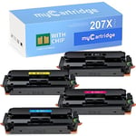 MYCARTRIDGE 207X avec Puce Cartouche de Toner remplacement pour HP 207X 207A Compatible HP Color Laserjet Pro MFP m283fdw m255dw m282nw W2210X W2211X W2212X W2213X (4 Paquets, Noir/cyan/jaune/magenta)