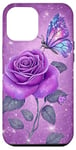 Coque pour iPhone 14 Plus Jolie rose violette et papillon avec étoiles et papillons