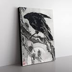 Crow & The Moon By Kawanabe Kyosai Asian Japanese Canvas Wall Art Print Ready to Hang, Framed Picture for Living Room Bedroom Home Office Décor, 76x50 cm (30x20 Inch)