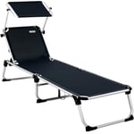 Chaise longue de jardin Malta Anthracite 210cm Transat avec Pare-soleil réglable bain de soleil pliable de plage camping