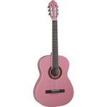 EKO GUITARS CS-10 PINK Guitare classique série Studio Scala 4/4, Top en tilleul, bandes et fond en tilleul laminé, poignée et clavier en bouleau, étui inclus, couleur rose