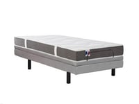 Lit électrique de relaxation déco + matelas 100% latex 3 zones - 80 x 200 cm - Tissu - Gris - PANISOLA de DREAMEA