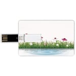 16G USB Flash Drives Credit Card Shape Watercolor Flower Memory Stick Bank Card Style Coneflower by the Lake Water Sea Fall Hand Drawn Horizontal Print,Multi Waterproof Pen Thumb Lovely Jump Drive U D