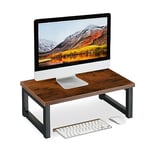 Relaxdays Monitor Stand, Screen Raiser for Desk, Office and Home, HxWxD: 15 x 40 x 23 cm, Industrial Design, Brown/Black, Steel