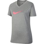 Nike G NK Dry Tee Leg Vneck Swoosh T-Shirt Fille Carbon Heather FR: S (Taille Fabricant: S)