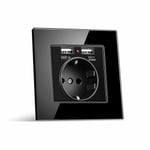 Commutateur de prise double USB 86*86 PC panneau de verre Eu allemand France prise murale Smart Home série interrupteur, prise UE (Allemagne), noir