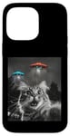 Coque pour iPhone 14 Pro Max Maine Coon Cat Selfie avec Alien OVNI Homme, Femme, Enfant