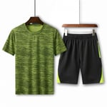 GHQYP Mens Running Base Layer Tracksuits Sets,Summer Men's Loose T-shirt, Running Casual Short-Sleeved, Round Neck Quick-Drying Shorts Sports Suit,Green2,Men(8XL)