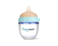 HappyMami - Biberon en Forme de Sein, Biberon 150 ml, Couleur Turquoise, Tétine en Silicone de Qualité Médicale, Double Système Anti-Colique, sans BPA, Lavable au Lave-vaisselle, Chauffe-biberon