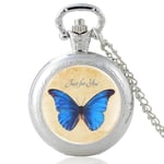 DSHUJC Pocket Watch, Blue Butterfly Vintage Quartz Pocket Watch Men Women Glass Dome Pendant Necklace Hours Clock Gifts