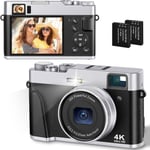 Appareil Photo Numérique 4K 48MP Autofocus Viseur Optique Appareil Photo Compact Zoom 16X Facile à Utiliser Flash Stabilisation Image Leger 2 Batteries Débutant