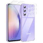 Guscase Coque pour Samsung Galaxy A54 5G + 3 Verre Trempé Protection écran et 3 Caméra Protecteur, Flexible Silicone Transparente Case TPU Mince Anti-Rayures Housse pour Samsung Galaxy A54 5G