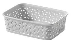 Curver Rattan Storage Basket Tray Desk Tidy Office Small A6 Grey