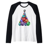 1970s Multicolor Disco Ball Christmas Tree Raglan Baseball Tee