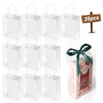 LALAGO Sacs Cadeaux Transparents avec Poignées, 25 Pièces Sacs Fourre-tout Réutilisables, Sacs Cadeaux en PVC, Sac Cadeau Mariage, Sacs à Bonbons pour Fêtes de Noël, Anniversaire, Mariage (23x17x7cm)