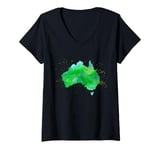 Womens Australia Down Under Watercolor Australian Flag Map V-Neck T-Shirt