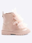 River Island Mini Mini Girl Patent Organza Lace Up Boots - Pink, Pink, Size 3 Younger