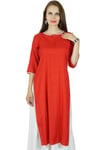 Bimba Femmes Été Rayon Kurta Kurti Manches 3/4 Formel Casual Tunic- Point Personnalisé Vêtements, Rouge