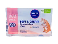 Kosteuspyyhkeet vauvoille Nivea Baby Soft & Cream Cleanse & Care Wipes 2x57 kpl.