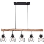 Globo - Lampe suspendue au plafond rétro avec poutre en bois, éclairage de salon avec grille, luminaire suspendu 15326-5N